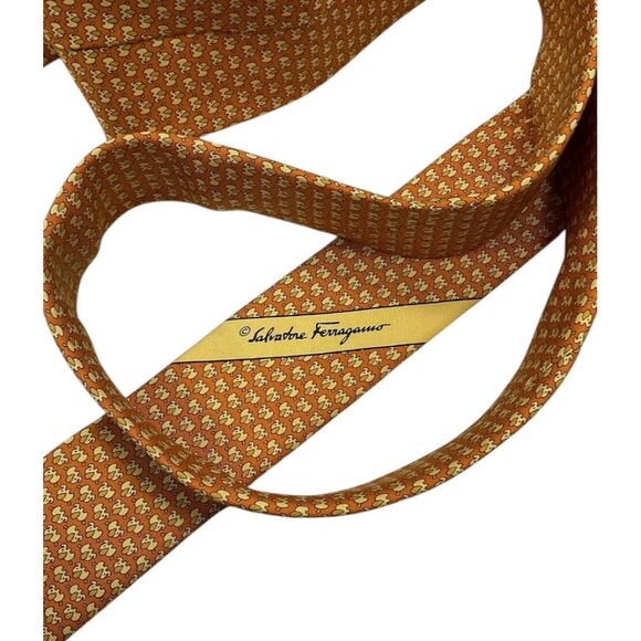 SALVATORE FERRAGAMO Men's Silk Necktie LUXURY Orange Baby Elephant W:3.7" EUC - Picture 3 of 5